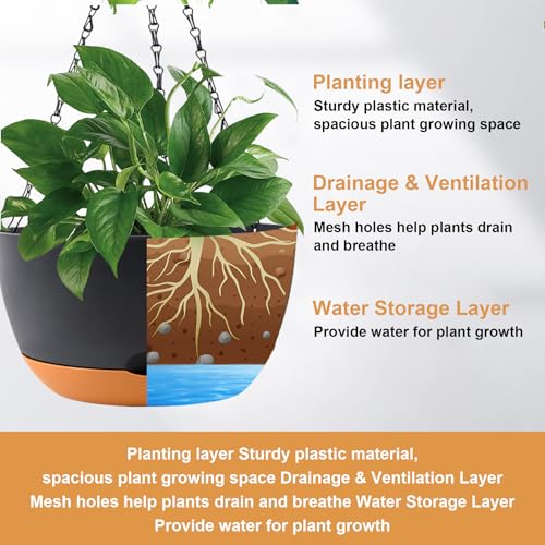 KPUVX 8/10/12 inch Plant Pot Hanging Planters, 3 Pack, Black - color: Black, size: 8/10/12 inch
