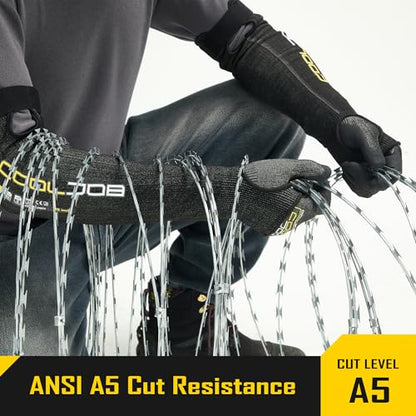 COOLJOB A5 Cut Resistant Touchscreen Work Gloves and Adjustable Arm Sleeves, No Glass Fiber&Steel, Construction, Gardening - size: Small