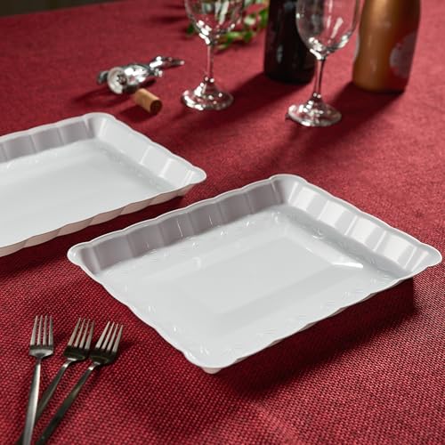 White Plastic Serving Trays - Serving Platters Rectangle 9X13 8 pack - color: White