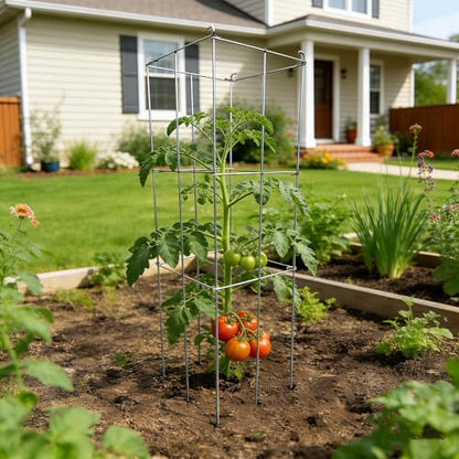 4 Pack 12x39 Inch Galvanized Folding Square Tomato Cages - size: 39in Sq-Galvanized-4Pack