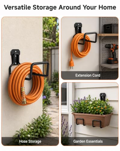 Hose Hanger Wall Mount, Garden Hose Holder Heavy Duty Metal Hose Hanger for Water Hose Storage, Rust-Resistant Outdoor Organizer for Garden, Garage, Yard & Fence, Includes Storage Strap, 1 Pack - size: 1‑Pack