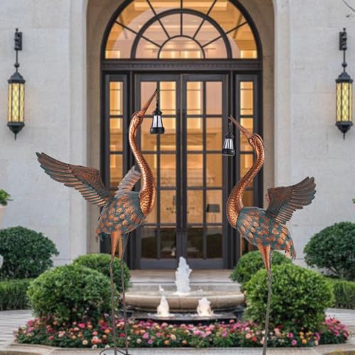 48'' Large Heron Garden Statue with Solar Lantern - color: 48 Inch Brown With Solar Lantern