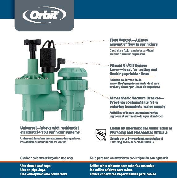 Orbit 57604 1-Inch FPT 100 Series Automatic Anti-Siphon Valve with Flow Control and 3/4-Inch Reducer - size: 1 Pack 1 Inch FPT 100 Series with 3/4 Inch Reducer, style: 100-series