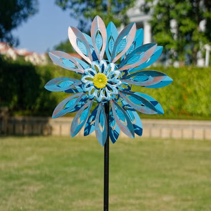 Viveta Wind Spinners,Large Outdoor Wind Sculpture, Metal Windmill - color: H-blue