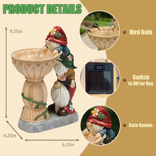 Sheaifun Solar Garden Gnomes Outdoor Statues with Bird Bath Feeder for Yard - style: Three Gnomes