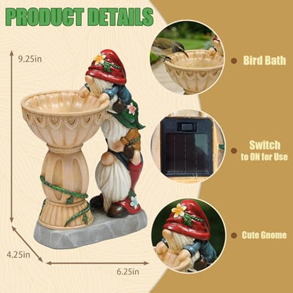 Sheaifun Solar Garden Gnomes Outdoor Statues with Bird Bath Feeder for Yard - style: Three Gnomes