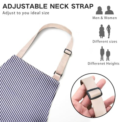 BeLuyi 2 Pack Adjustable Bib Apron with 2 Pockets Chef Cooking Kitchen Restaurant Aprons for Women Men - color: Blue/Red Pinstripes