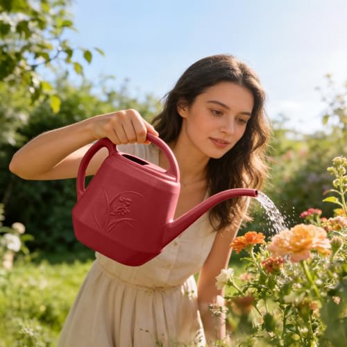 Watering Can with Long Spout 1 Gallon -Wine Red - color: Wine Red