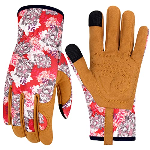 Leather Gardening Gloves for Women Thorn Proof Garden Gloves Touch Screen Working Gloves Gifts,M - color: Colorq
