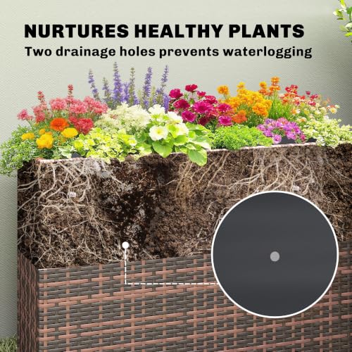 Outsunny Tall Rectangular Planter with Removable Liner PE Wicker Brown - color: Brown