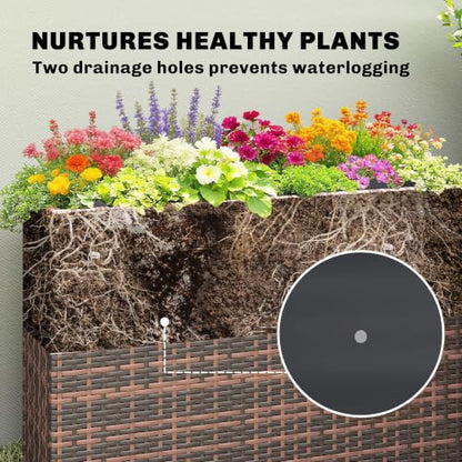 Outsunny Tall Rectangular Planter with Removable Liner PE Wicker Brown - color: Brown