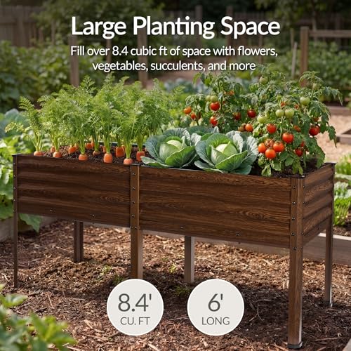 Best Choice Products 72x24x30in Non Toxic Galvanized Raised Garden Bed, Metal Elevated Planter Box, Vegetable Garden, 100% Non Toxic Materials - Dark Brown Wood Grain - color: Dark Brown Wood Grain, size: 72x24x30in