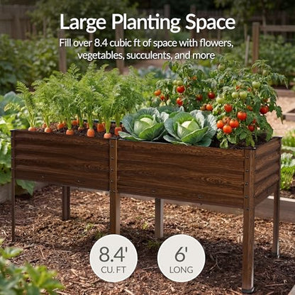 Best Choice Products 72x24x30in Non Toxic Galvanized Raised Garden Bed, Metal Elevated Planter Box, Vegetable Garden, 100% Non Toxic Materials - Dark Brown Wood Grain - color: Dark Brown Wood Grain, size: 72x24x30in
