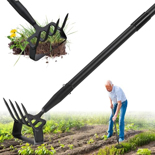 Garden Hoe,2 in 1 Heavy Duty Stirrup Hoe and Cultivator Gardening Tool Set with 62 inch Long Handle,Lightweight Hoes Weeding Rake for Fast Weeds Grass Removal,Cultivating, Loosen Soil, Sharp Edge