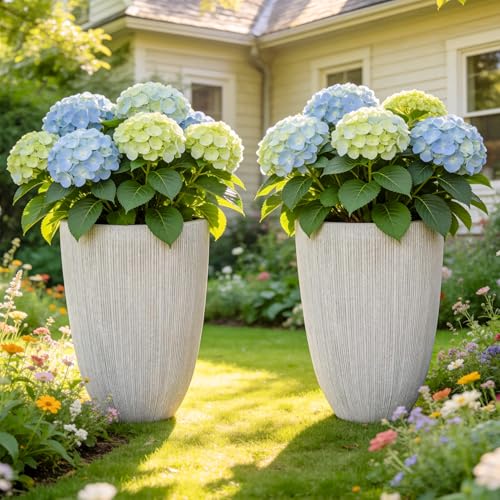 19" Mediterranean Resin Large Outdoor Planters Pot for Plants Flowers - color: 19"h-beige Fluted