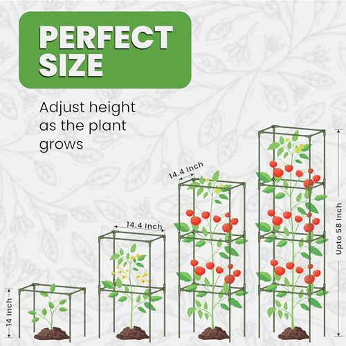 3 Pack 58" Square Tomato Cages for Garden - Large Tomato Trellis Stakes - size: 3 Pack, 58 Inches