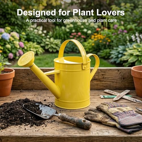 Topadorn 55 oz Metal Watering Can with Long Spout for Indoor Plants, Yellow - color: Yellow