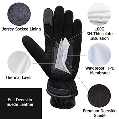 SKYDEER 3M Thinsulate Thermal Winter Work Gloves with Windproof Premium Genuine Deerskin Suede Leather (Unisex SD8671T) - color: Sd8651t, size: X-Large