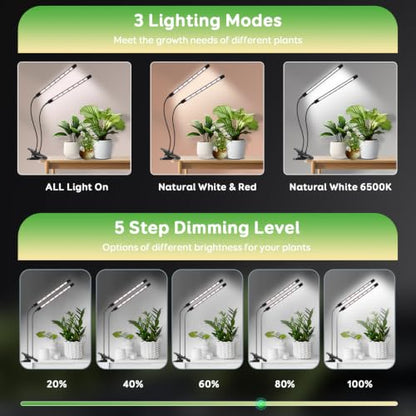 Dual-Head Clip Grow Lights for Indoor Plants, Full Spectrum Plant Lights. - size: 2 Heads