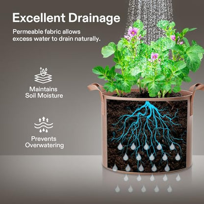 VIVOSUN 5-Pack 3 Gallon Plant Grow Bags Fabric Pots with Handles - color: Tan, size: 3 Gallons