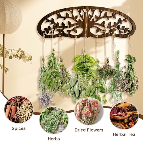Herb Drying Rack - Wall Mounted Tree Design Holds 11 Bouquets