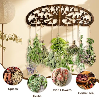 Herb Drying Rack - Wall Mounted Tree Design Holds 11 Bouquets