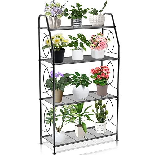 VyGrow Plant Stand, 4 Tier Plant Shelf for Indoor Outdoor, Heavy Duty Metal Tall Plant Stands Holder Rack for Living Room Balcony and Garden, Black - color: Black, size: 4 Tier