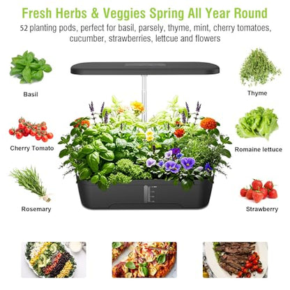 52 Pods Smart Hydroponics Growing System Indoor Herb Garden with Auto Timer - color: Black