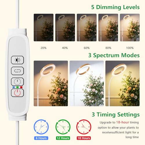 68" Full Spectrum Floor Grow Light with Stand for Tall& Large Indoor Plants - color: Faux Wood Grain-2 Head