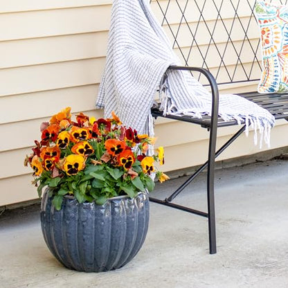 Sunnydaze 13.5-Inch Fluted Ceramic Plant Pot - Black Mist Glaze