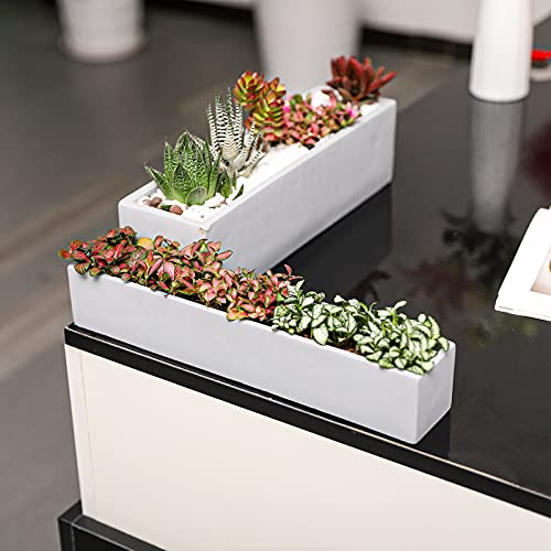 14.5-Inch Grey Rectangle Concrete Succulent Planter Windowsill Boxes - size: Small