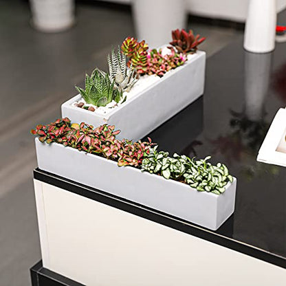 14.5-Inch Grey Rectangle Concrete Succulent Planter Windowsill Boxes - size: Small
