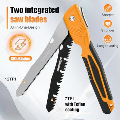 Folding Saw, 8" Branch Saw with Two Blades - color: Yellow