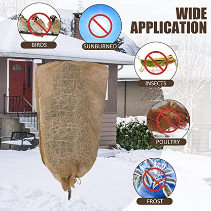 Woanger 12 Pcs 40"x24" Winter Burlap Plant Covers Bags Frost Drawstring