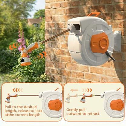 Retractable Garden Hose Reel 100 FT, 1/2" Heavy Duty Garden Hose - color: White & Orange