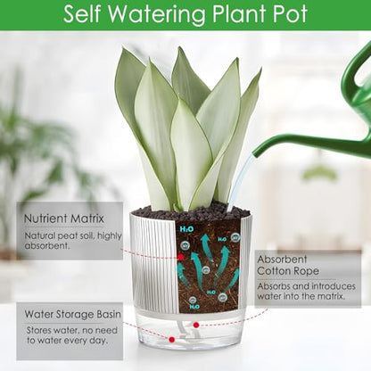 4 Pack Self Watering Pots, 4/5.5 Inch Self Watering Pots for Indoor Plants - color: 4+5.5inch, 4pcs Black Stripes
