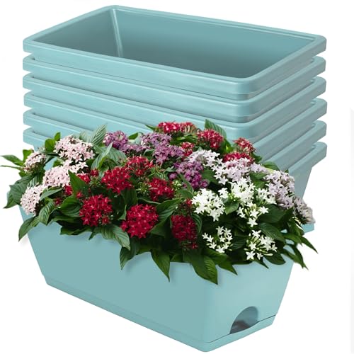 LOCONHA 7 Pack Window Box Planter, Plastic Vegetable Flower Planters Boxes - color: Sky Blue