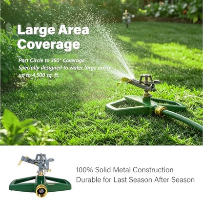 Adjustable Rotating Automatic Water Sprinkler for Yard with Metal Base, Large Area Irrigation
