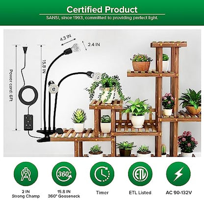 SANSI LED Grow Lights for Indoor Plants, Lifetime Free Bulb Replacement - size: 3 Head 1 Pack
