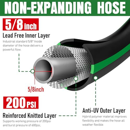 Heavy Duty Garden Hose 20ft, NON-EXPANDABLE Flexible Water Hose, Kink Resistant Lightweight Hybrid Hose, Leakproof Hose Male to Female Fittings - color: Black+Green, size: 20ft