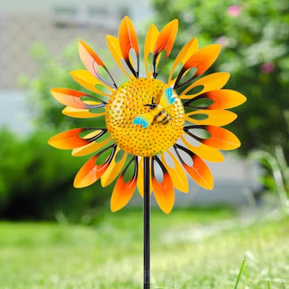 Stargarden Sunflower Wind Spinners, Large Metal Wind Sculptures - color: Large-sunflower