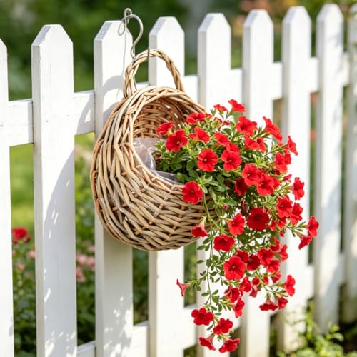 DOITOOL 2 Pcs Rattan Wall Baskets, 18 cm Woven Hanging Planters - color: Light Brown