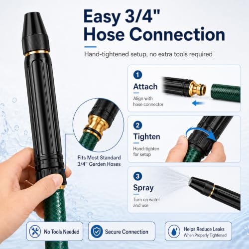 High Pressure Hose Nozzle, Black Alloy Core, 2 Pack