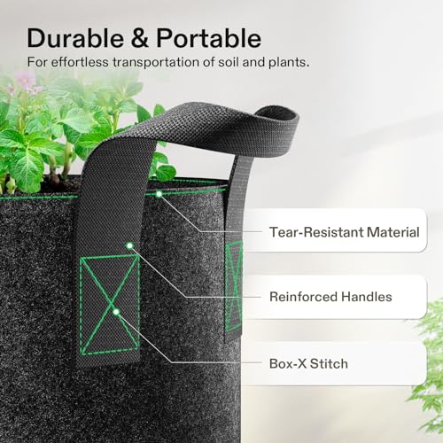 VIVOSUN 5-Pack 30 Gallon Plant Grow Bags Fabric Pots with Handles - color: Black, size: 30 Gallons