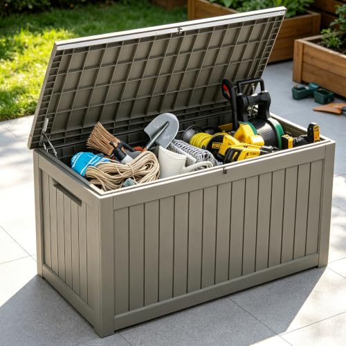 Outdoor Deck Storage Box,Waterproof Grey,260 Gallon - color: Striped Gray, style: 260 Gallon
