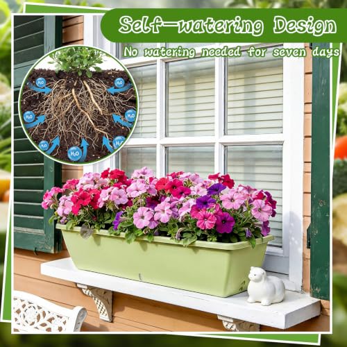 8 Pcs 24 Inch Plastic Window Boxes Planters, Light Green - color: Light Green