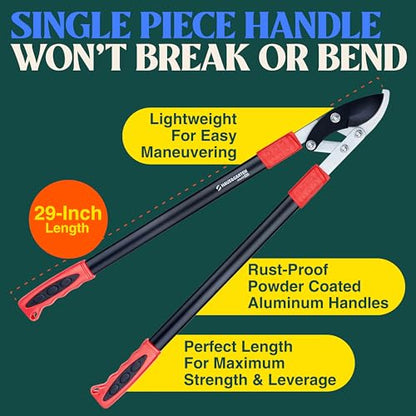 Haus & Garten PowerPRO Compound Action 29" Bypass Loppers - Use as loppers for tree trimming, branch cutters, heavy-duty garden pruning tree clippers, lopping shears