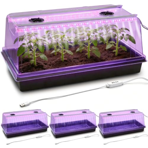 4-Pack 1020 Seed Starter Tray with Grow Light & 6.3" Tall Humidity Dome - size: 4p 1020Trays+6.3''Domes+Lights