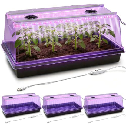 4-Pack 1020 Seed Starter Tray with Grow Light & 6.3" Tall Humidity Dome - size: 4p 1020Trays+6.3''Domes+Lights
