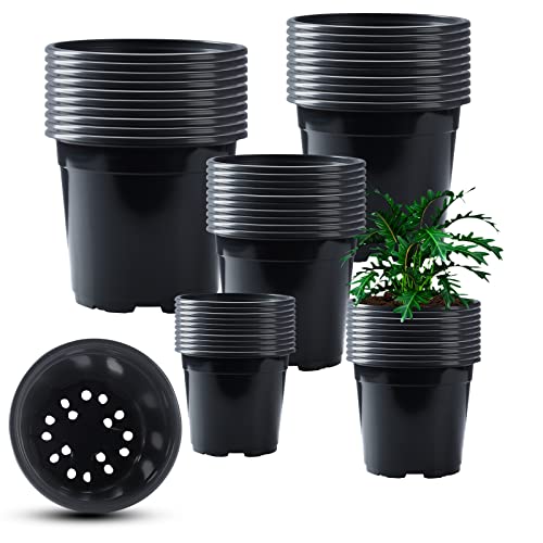 Oubest 50Pcs Nursery Pots Variety Pack Plastic Pots for Plants,Mix Sizes Seedling Pots with Drainage Holes Indoor Outdoor Flower Pots for Succulent Vegetable Herb - size: 3.5+4.3+5+6+6.7 inch